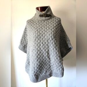 Massimo Dutti Wool Angora Cashmere Cable Knit Poncho With Buckle Collar. Size S
